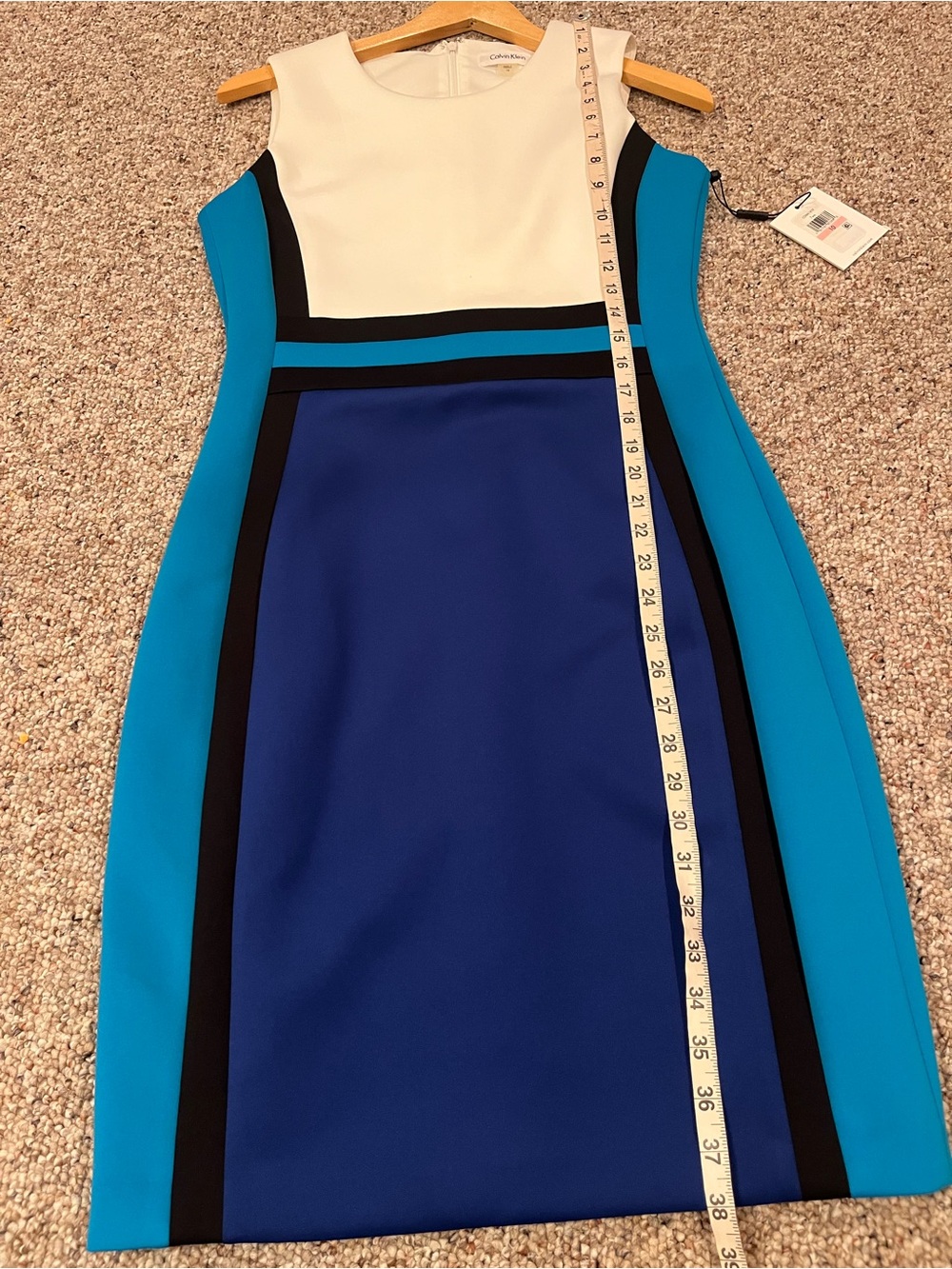 Calvin Klein Sleeveless Colorblock Scuba Sheath Dress in White, Teal & Blue NWT - Picture 9 of 9